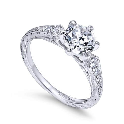 18K White Gold Round Diamond Engagement Ring