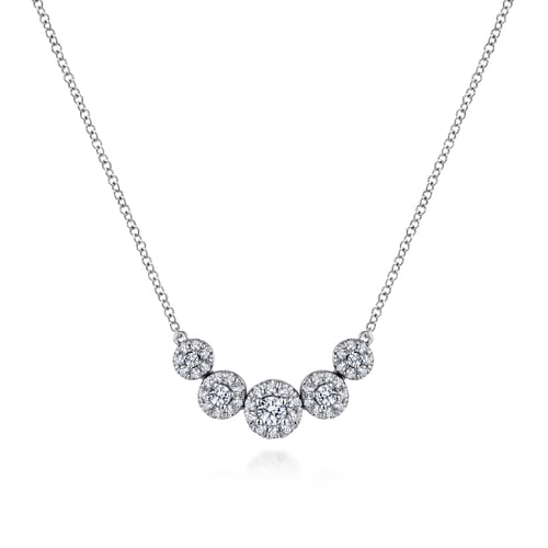18K White Gold Round Diamond Halo Necklace