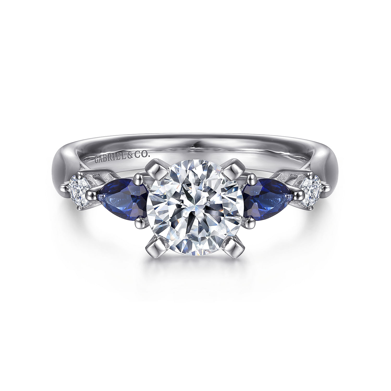 18K White Gold Round Five Stone Sapphire and Diamond Engagement Ring