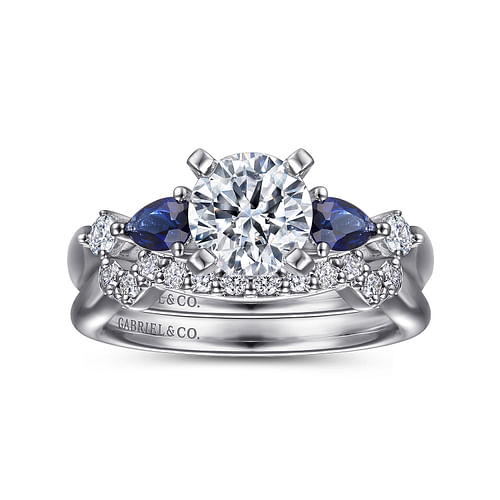 18K White Gold Round Five Stone Sapphire and Diamond Engagement Ring