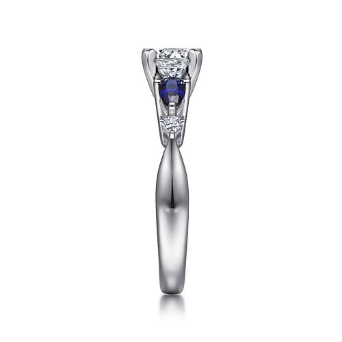 18K White Gold Round Five Stone Sapphire and Diamond Engagement Ring