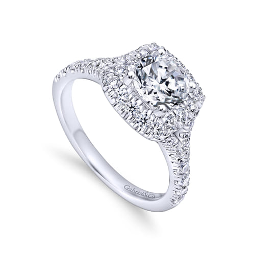 18K White Gold Round Halo Diamond Engagement Ring