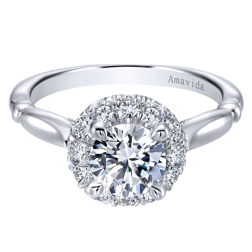 18K White Gold Round Halo Diamond Engagement Ring