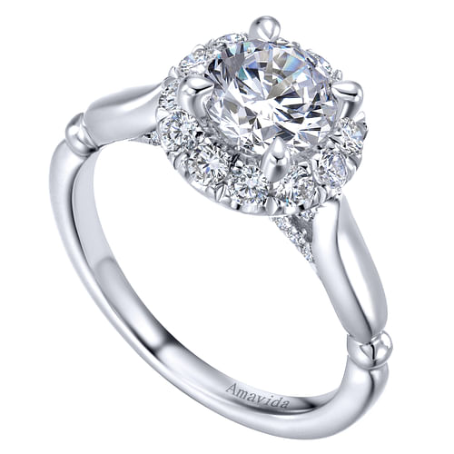 18K White Gold Round Halo Diamond Engagement Ring