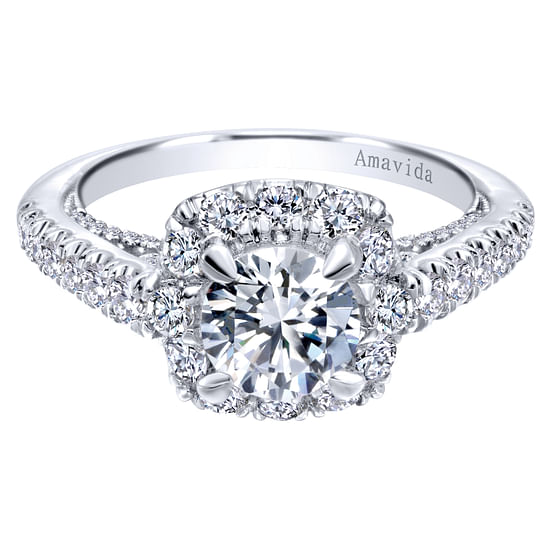 Gabriel - 18K White Gold Round Halo Diamond Engagement Ring