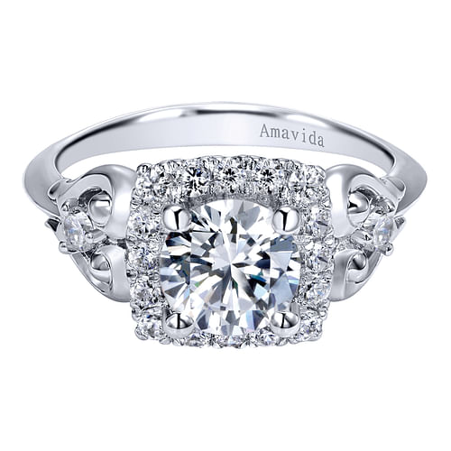 18K White Gold Round Halo Diamond Engagement Ring