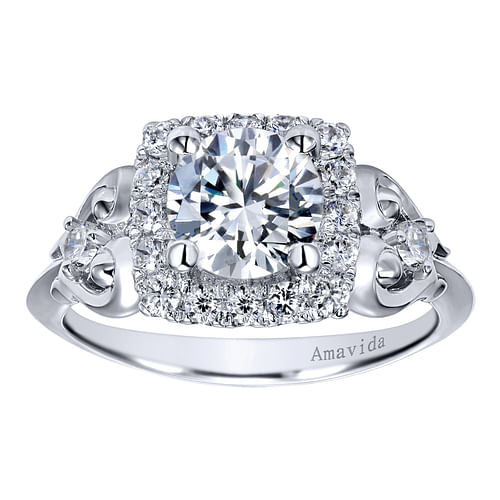 18K White Gold Round Halo Diamond Engagement Ring