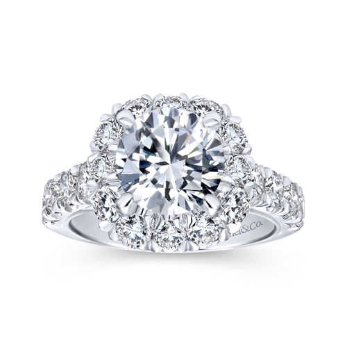 18K White Gold Round Halo Diamond Engagement Ring