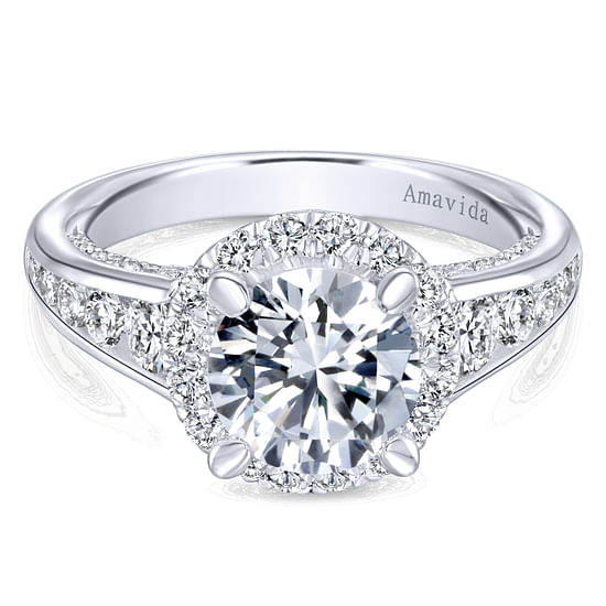 Gabriel - 18K White Gold Round Halo Diamond Engagement Ring