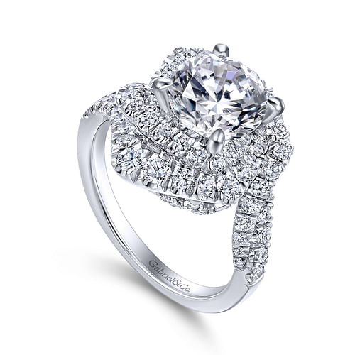 18K White Gold Round Halo Diamond Engagement Ring