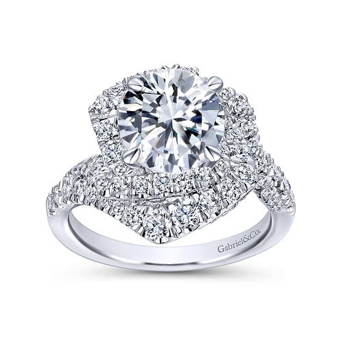 18K White Gold Round Halo Diamond Engagement Ring