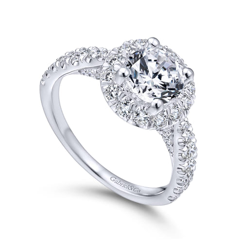18K White Gold Round Halo Diamond Engagement Ring