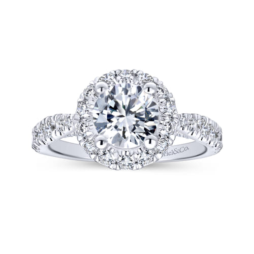 18K White Gold Round Halo Diamond Engagement Ring