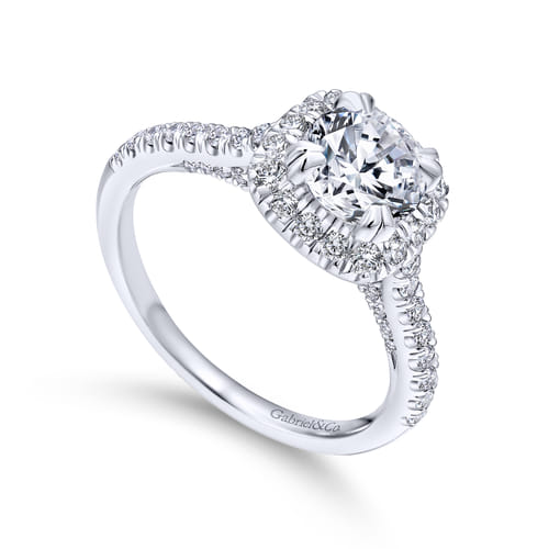 18K White Gold Round Halo Diamond Engagement Ring