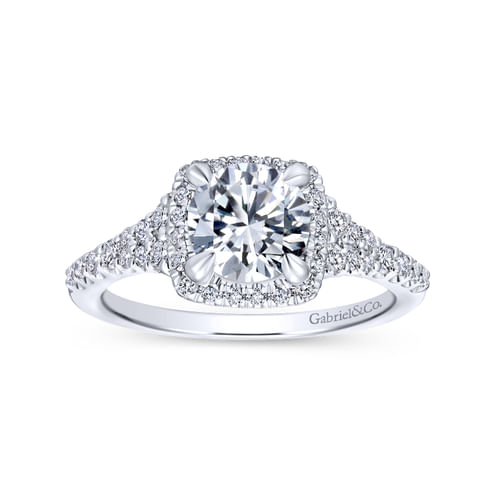 18K White Gold Round Halo Diamond Engagement Ring