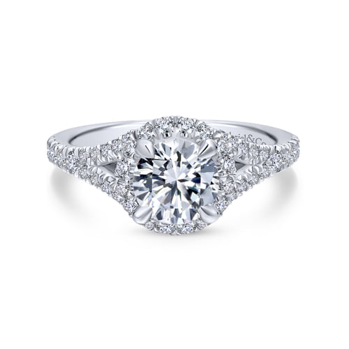 18K White Gold Round Halo Diamond Engagement Ring