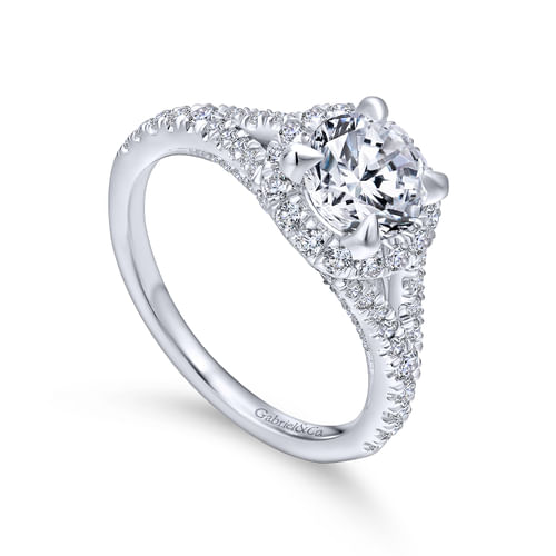 18K White Gold Round Halo Diamond Engagement Ring