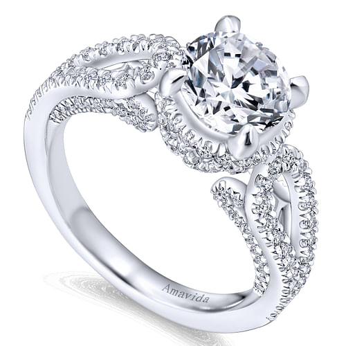 18K White Gold Round Halo Diamond Engagement Ring