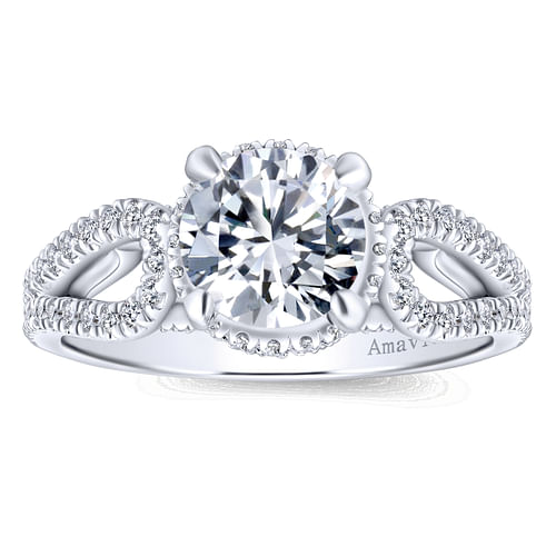 18K White Gold Round Halo Diamond Engagement Ring