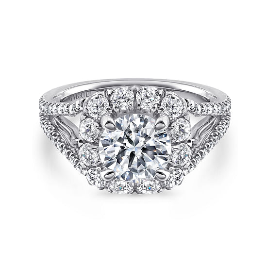 Gabriel - 18K White Gold Round Halo Diamond Engagement Ring