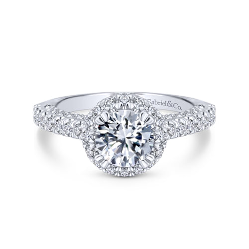 18K White Gold Round Halo Diamond Engagement Ring