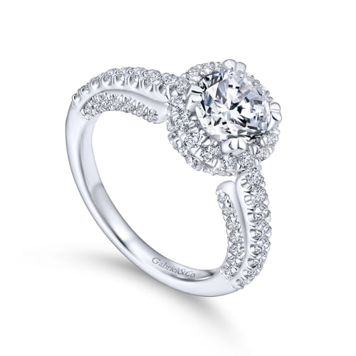 18K White Gold Round Halo Diamond Engagement Ring