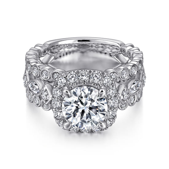 Gabriel - 18K White Gold Round Halo Diamond Engagement Ring