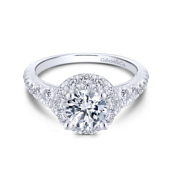 Gabriel - 18K White Gold Round Halo Diamond Engagement Ring