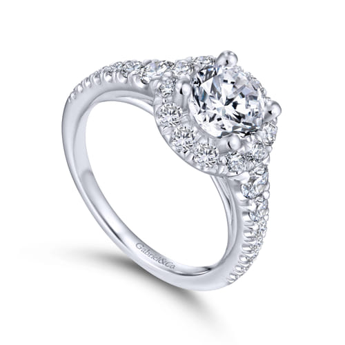 18K White Gold Round Halo Diamond Engagement Ring