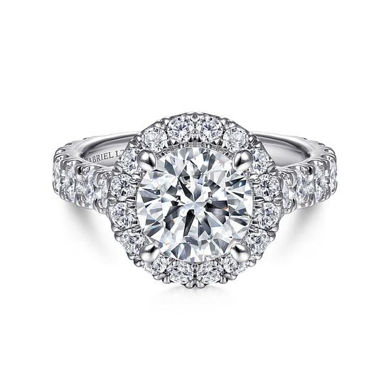 Gabriel - 18K White Gold Round Halo Diamond Engagement Ring