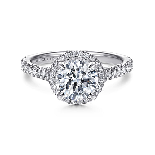 18K White Gold Round Halo Diamond Engagement Ring