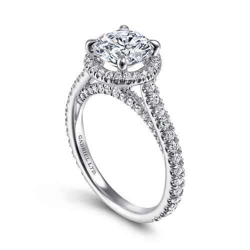 18K White Gold Round Halo Diamond Engagement Ring