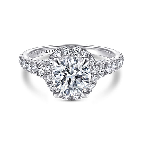 18K White Gold Round Halo Diamond Engagement Ring