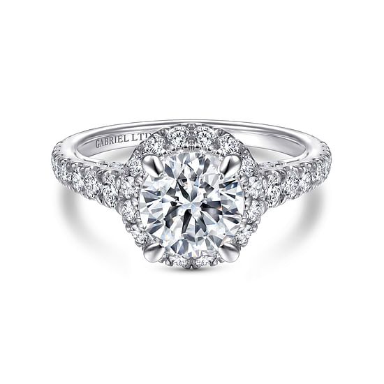 Gabriel - 18K White Gold Round Halo Diamond Engagement Ring