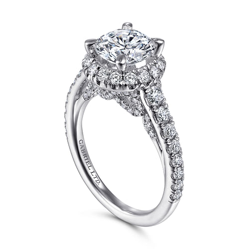 18K White Gold Round Halo Diamond Engagement Ring