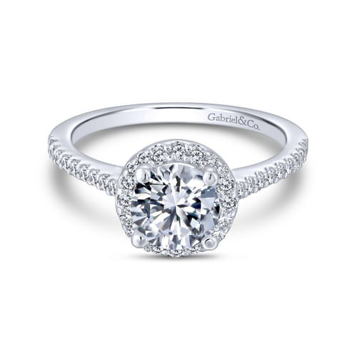 18K White Gold Round Halo Diamond Engagement Ring