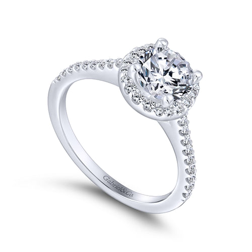 18K White Gold Round Halo Diamond Engagement Ring