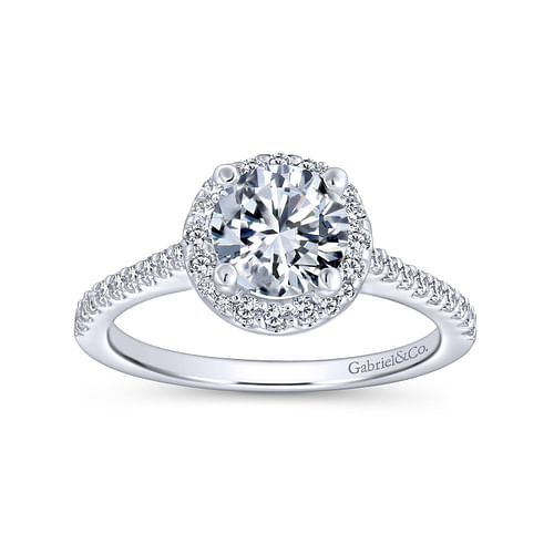 18K White Gold Round Halo Diamond Engagement Ring