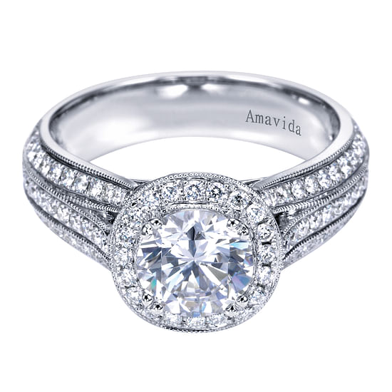 Gabriel - 18K White Gold Round Halo Diamond Engagement Ring