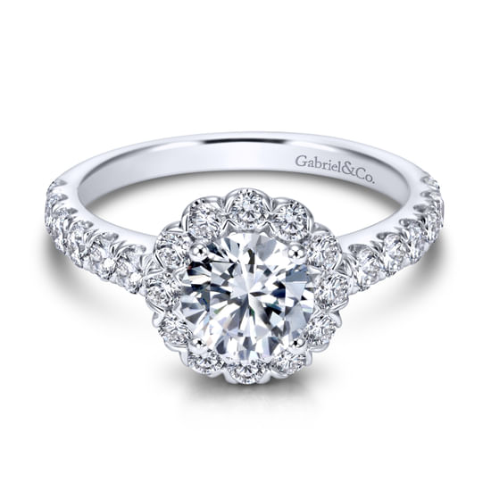 Gabriel - 18K White Gold Round Halo Diamond Engagement Ring