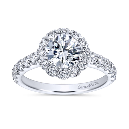 18K White Gold Round Halo Diamond Engagement Ring