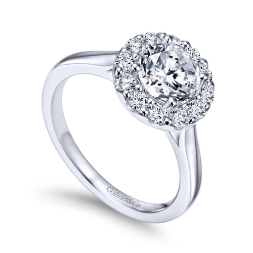 18K White Gold Round Halo Diamond Engagement Ring