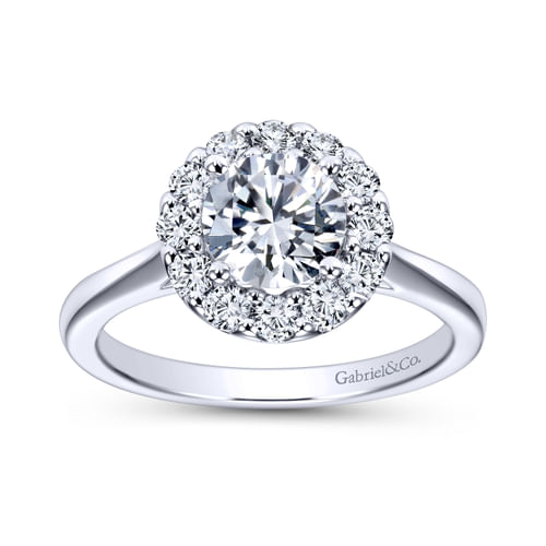 18K White Gold Round Halo Diamond Engagement Ring