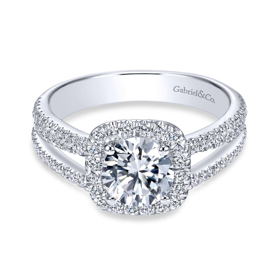 Gabriel - 18K White Gold Round Halo Diamond Engagement Ring