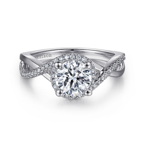 18K White Gold Round Halo Diamond Engagement Ring