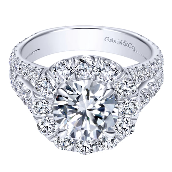 Gabriel - 18K White Gold Round Halo Diamond Engagement Ring
