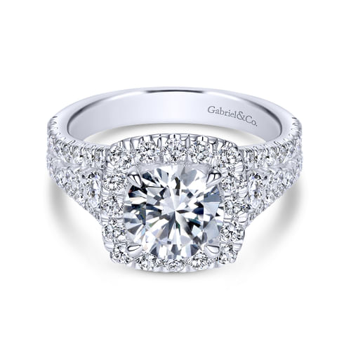 18K White Gold Round Halo Diamond Engagement Ring