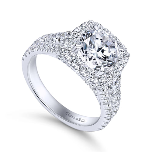 18K White Gold Round Halo Diamond Engagement Ring