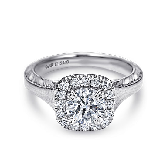 Gabriel - 18K White Gold Round Halo Diamond Engagement Ring