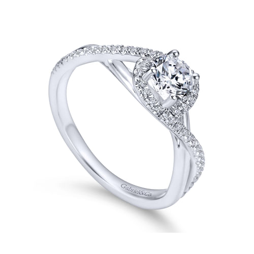 18K White Gold Round Halo Diamond Engagement Ring